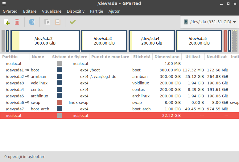 GParted finalizare operații