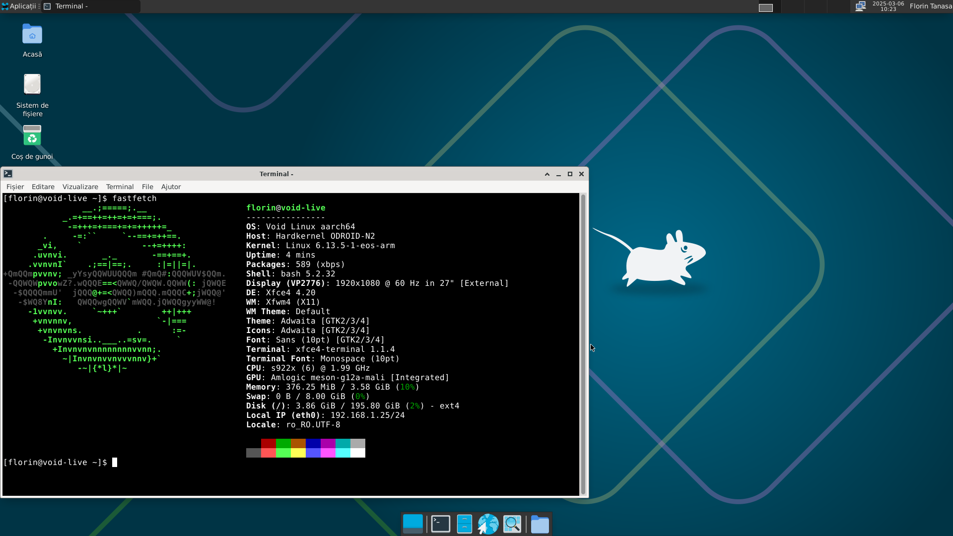 VoidLinux cu XFCE4 în Odroid N2